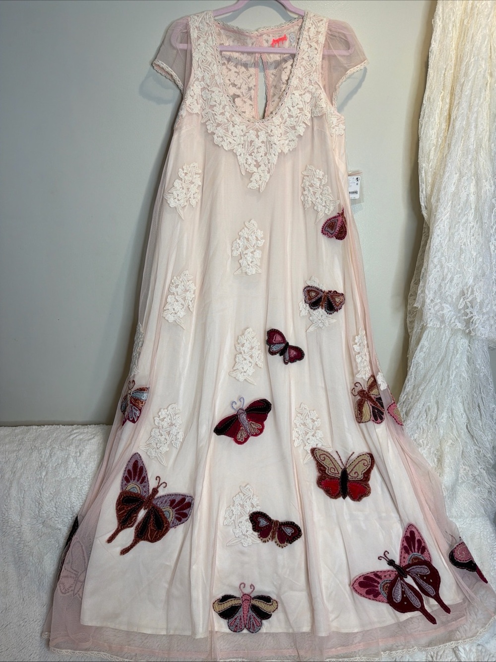 Free People Velvet Butterfly Grove Embroidered Lace Mesh Maxi Dress M - Picture 5 of 9